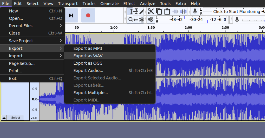Audacity export as WAV